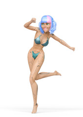 cyber bikini girl cartoon running