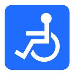Disabled sign wheelchair vector icon isolated on blue background.