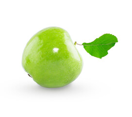 Green apple with leaf isolated on a white background
