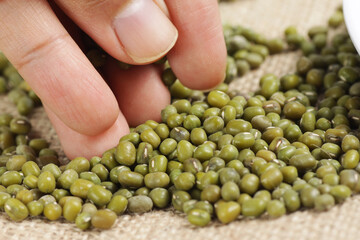 Close up shot of raw mung beans, one kind of food that has good nutrient for us