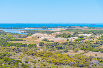 Aerial view of lakes and countryside of Rottnest island, Australia