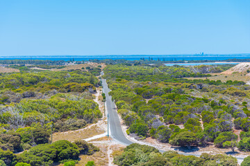 Aerial view of lakes and countryside of Rottnest island, Australia