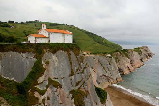 Dragon stone, Itzurun beach, Santa Telma chapel, Zumaia, Basque Country, Atlantic ocean, Spain