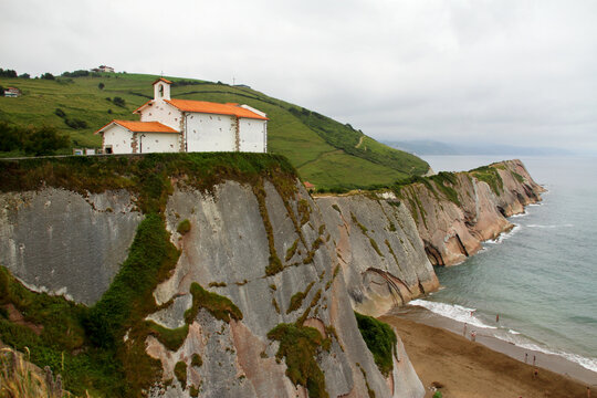 Dragon stone, Itzurun beach, Santa Telma chapel, Zumaia, Basque Country, Atlantic ocean, Spain