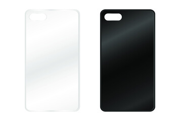 Fashionable smartphone cases, two types, white and black, on a white background. The glossy surface of the top layer. Protective silicone phone cases with a hole for the camera. Vector imege.