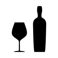 Red Wine Glass and Bottle Silhouette Icons. Vector Image.