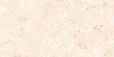 Light Pink, Green vector pattern with feminism elements.