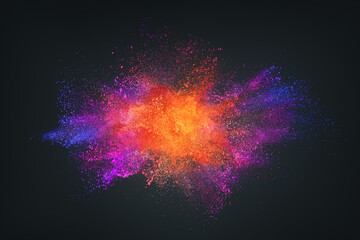 Abstract design of bright colored powder cloud on dark background
