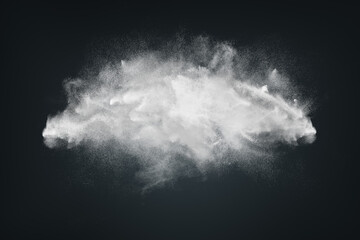 Abstract design of white powder cloud on dark background