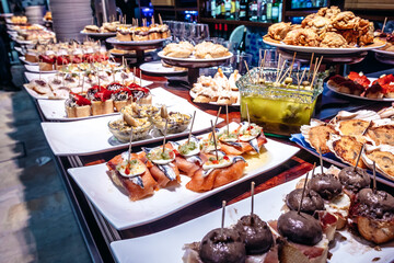 Fototapeta premium Tapas in Casa Alcalde bar in San Sebastian city also called Donostia in Basque Country, Spain