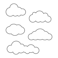 Bundle set of clouds line. Vector illustration in flat filled comic doodle design style.