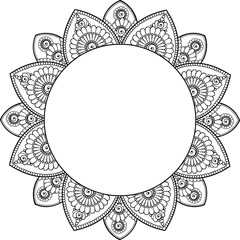 Obraz premium Indian style black outline on transparent lace mandala with copy space in center. Use as text template, decorative elements, wishing holiday postcards, companies logo and naming ornamentation