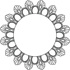 gems and doodles black outline on transparent lace mandala with copy space in center. Use as text template, decorative elements, wishing holiday postcards, companies logo and naming ornamentation