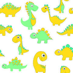 Childish dinosaur seamless pattern for fashion clothes, fabric, t shirts. hand drawn vector