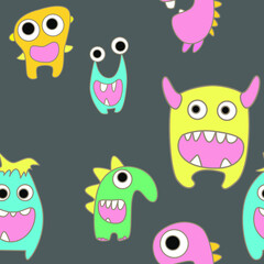 seamless pattern with monsters vector illustration