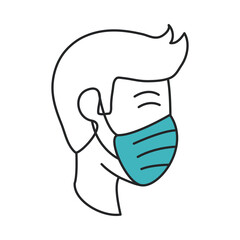 man with medical mask, covid 19 coronavirus prevention spread outbreak disease pandemic line and fill style icon