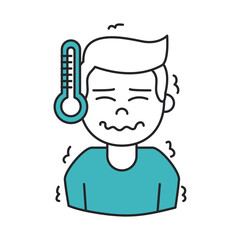 covid 19 coronavirus, fever weakness symptom, prevention spread outbreak disease pandemic line and fill style icon