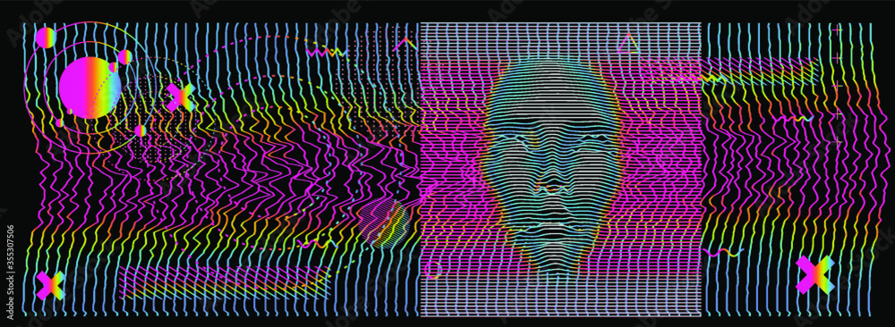 Poster Artificial or machine intelligence concept. 3D silhouette of human head extruded from lines looking like graph of a function. Generative computer art.