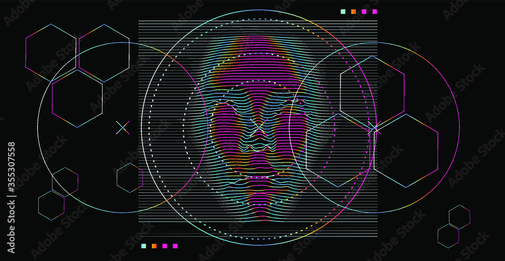 Poster Artificial or machine intelligence concept. 3D silhouette of human head extruded from lines looking like graph of a function. Generative computer art.