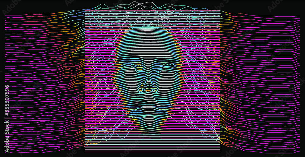 Aufkleber Artificial or machine intelligence concept. 3D silhouette of human head extruded from lines looking like graph of a function. Generative computer art.