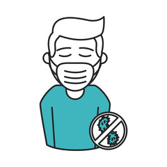 covid 19 coronavirus, man with medical mask prevent infection, spread outbreak disease pandemic line and fill style icon