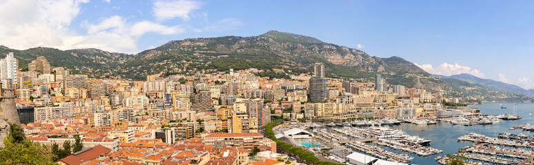 Fototapeta na wymiar Landscape of the city of Monte Carlo and surrounding hills, Monaco.