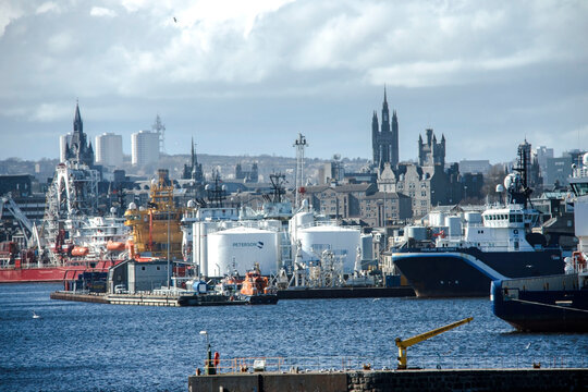 Aberdeen Harbour And Skyline City.  Scotland, United Kingdom.