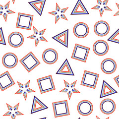 Obraz premium Decorative seamless pattern of different geometric forms. Abstract pattern for wallpaper, wrapping paper, packaging. Square, circle, triangle