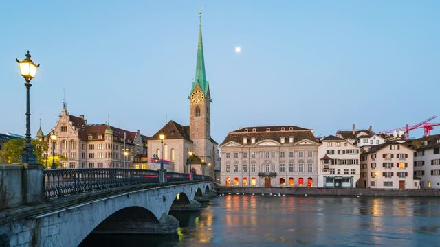 Night to day time lapse of Zurich city in Switzerland