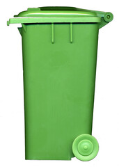 Green bins for rubbish and recycling ready for use and rubbish collection