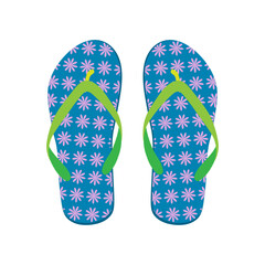 Colorful flip flops with floral pattern, vector illustration.