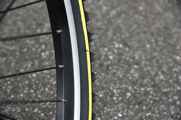 Close-up of a new tire of a bicycle
