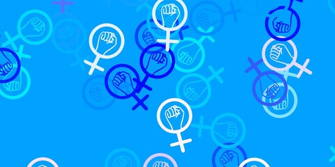 Fototapeta na wymiar Light Pink, Blue vector texture with women's rights symbols.