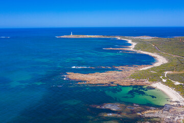 White lighthouse at Cape Leeuwin in Augusta, Australia