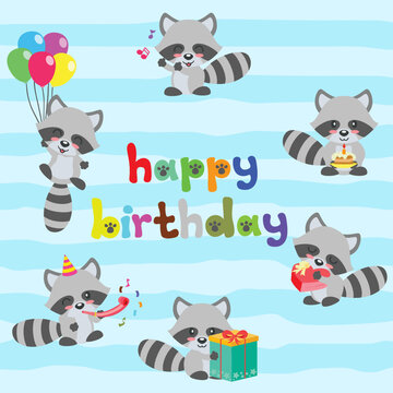 Cute Birthday Racoon Set