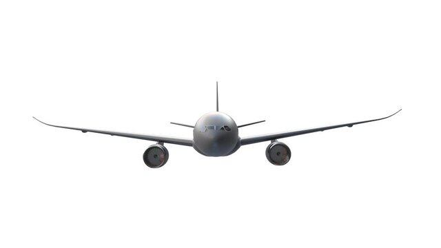Passenger airplane flying animation on white background. Alpha channel included
