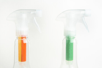 Two Transparent Nozzle Liquid Spray Plastic Dispenser Bottles