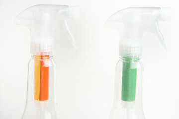 Two Transparent Nozzle Liquid Spray Plastic Dispenser Bottles