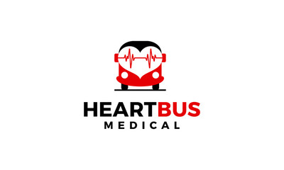 heart love bus car medical health logo design concept