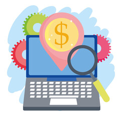 online payment, laptop location pointer analysis, ecommerce market shopping, mobile app