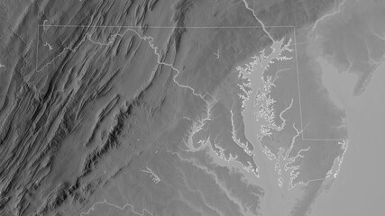 Maryland, United States - outlined. Grayscale