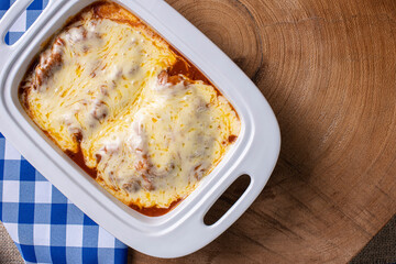 Parmegiana Steak also known as Filet Parmegiana. Space for text