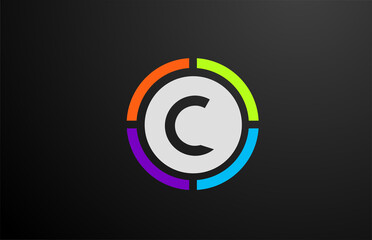 colored C alphabet letter logo icon design for company and business with circle