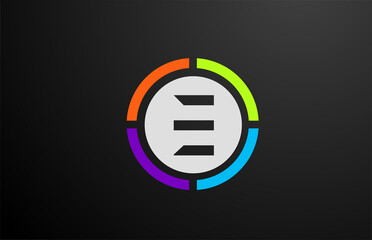 colored E alphabet letter logo icon design for company and business with circle