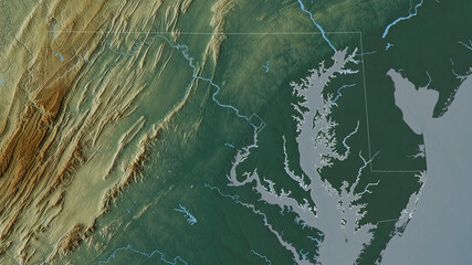 Maryland, United States - outlined. Relief