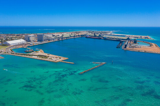 Aerial view of a port in Geraldton, Australia