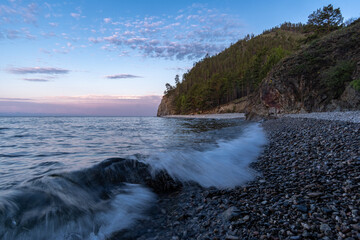Morning surf on the shore of Lake Baikal