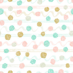 Polka dot background with Paint Brush Strokes. Hand drawn Grunge Stripes and Doodle Circles seamless pattern. Abstract geometric pattern
