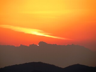 日本の田舎の風景　1月　夕焼のグラデーション