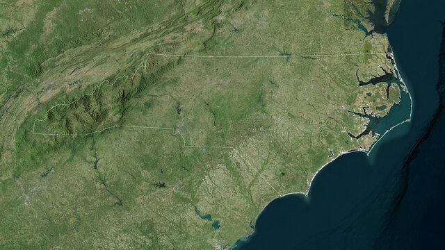 North Carolina, United States - outlined. Satellite
